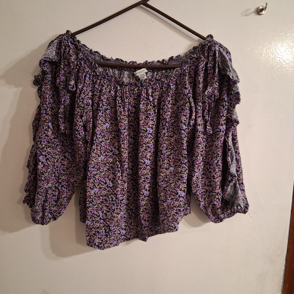 American Eagle Boho Floral Flowy Hippie 3/4 Sleeve Blouse Cropped M‎ EUC